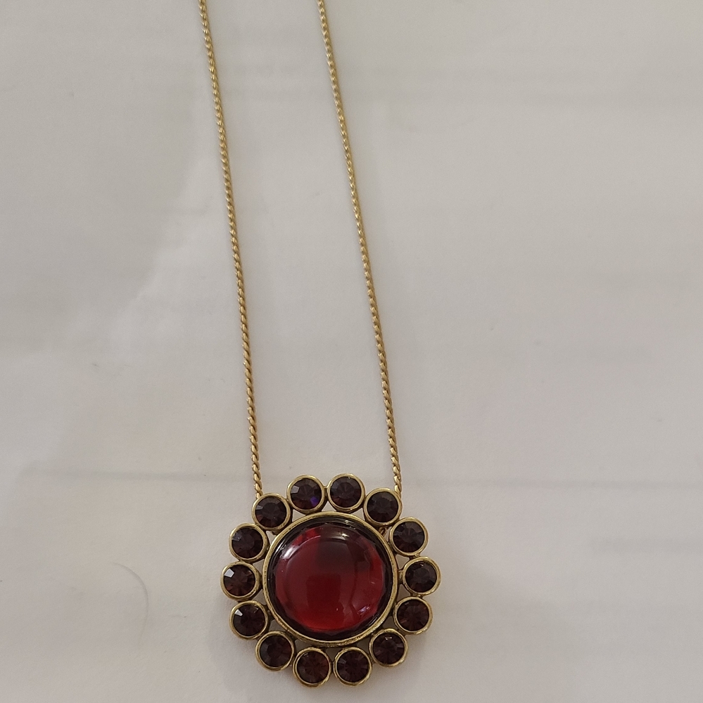Pilgrim red rhinestone/stone gold tone necklace.